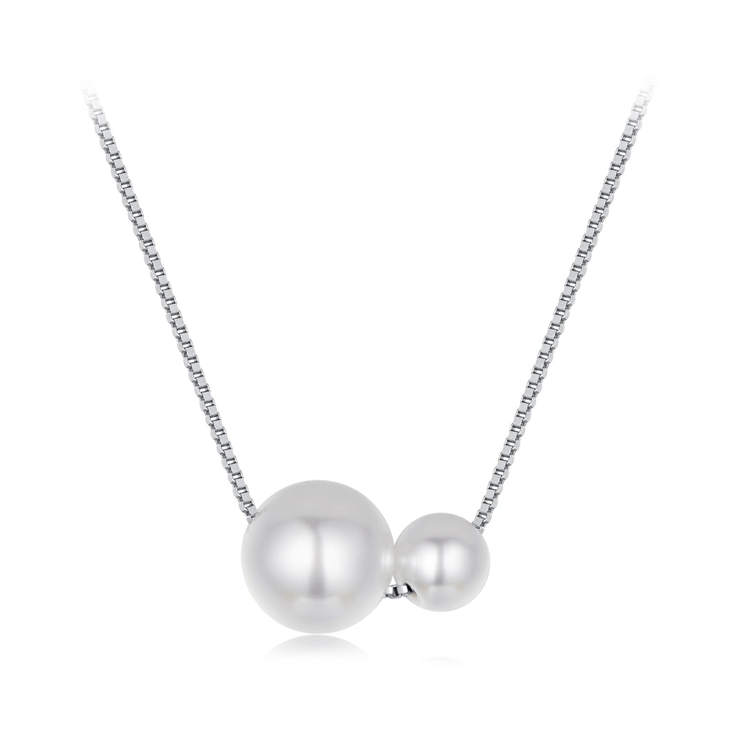925 Sterling Silver & White Gold Plated Adjustable Pearl Necklace for Women