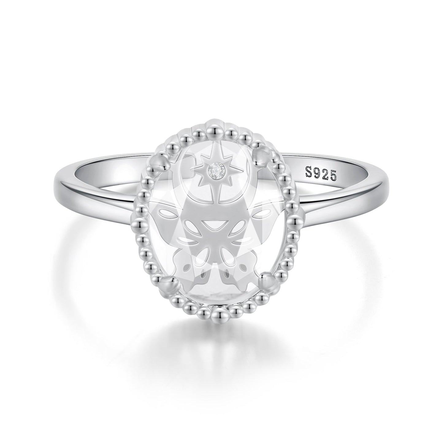 925 Sterling Silver Pavé Setting CZ White Gold Plated Ring with Transparent Glass for Women