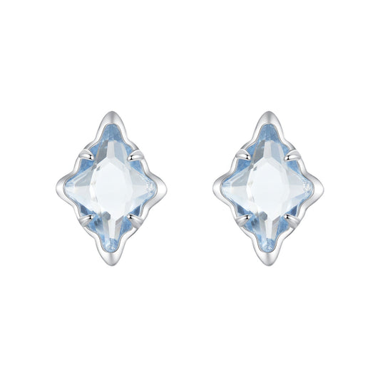 925 Sterling Silver Earrings with Transparent Glass and White Gold Plating