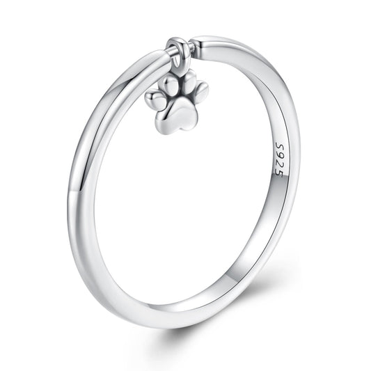 925 Sterling Silver Oxidized Round Paw Print Ring Size 6.0 for Women