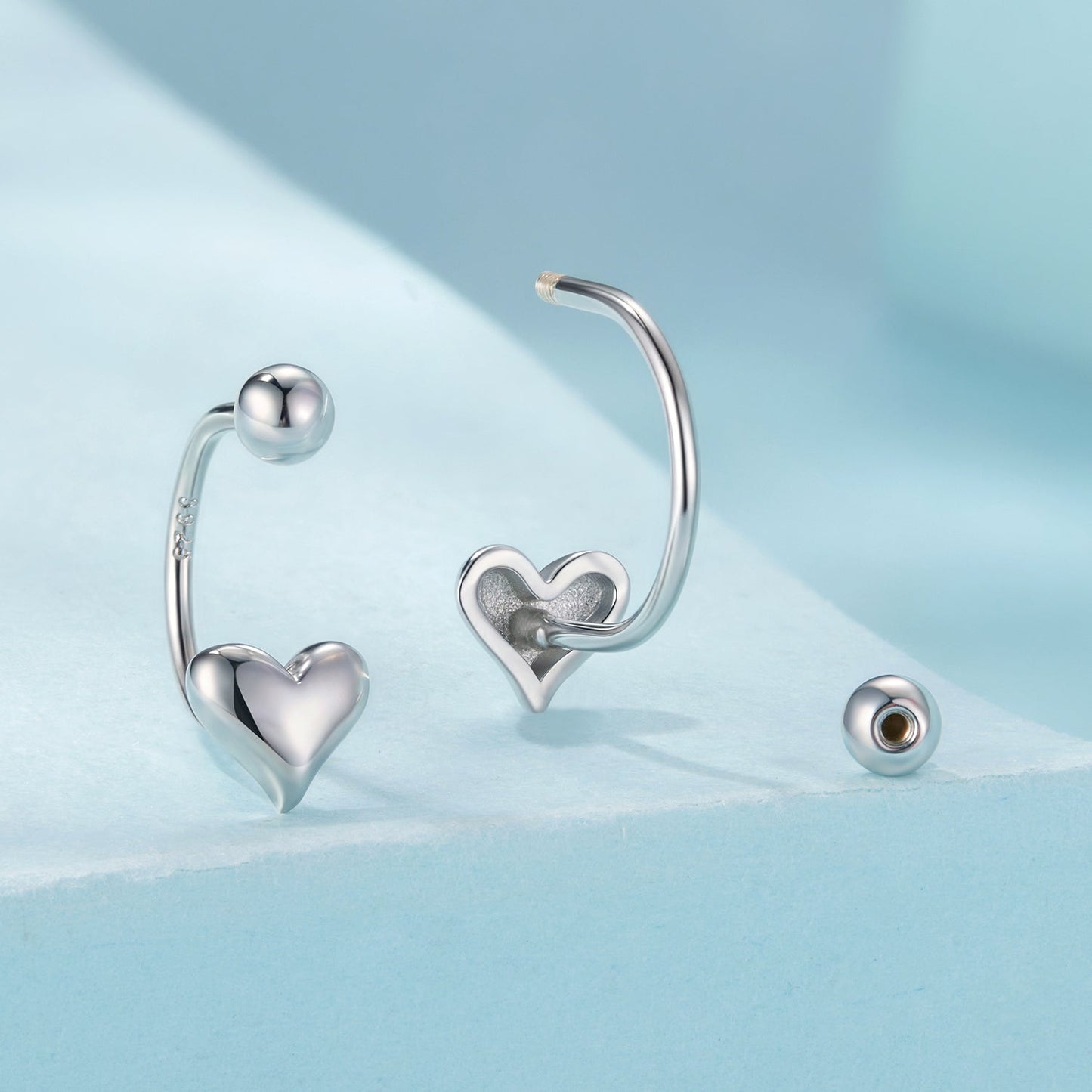 925 Sterling Silver Earrings with White Gold Plating, 1.3x0.58cm for Women