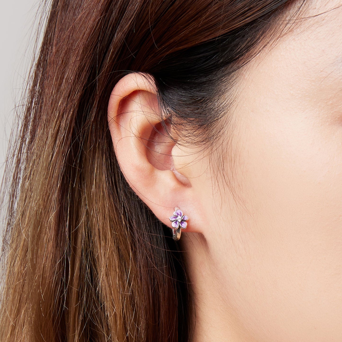 925 Sterling Silver Enamel Earrings with CZ - 1.2x0.7cm, Oxidized Finish for Women