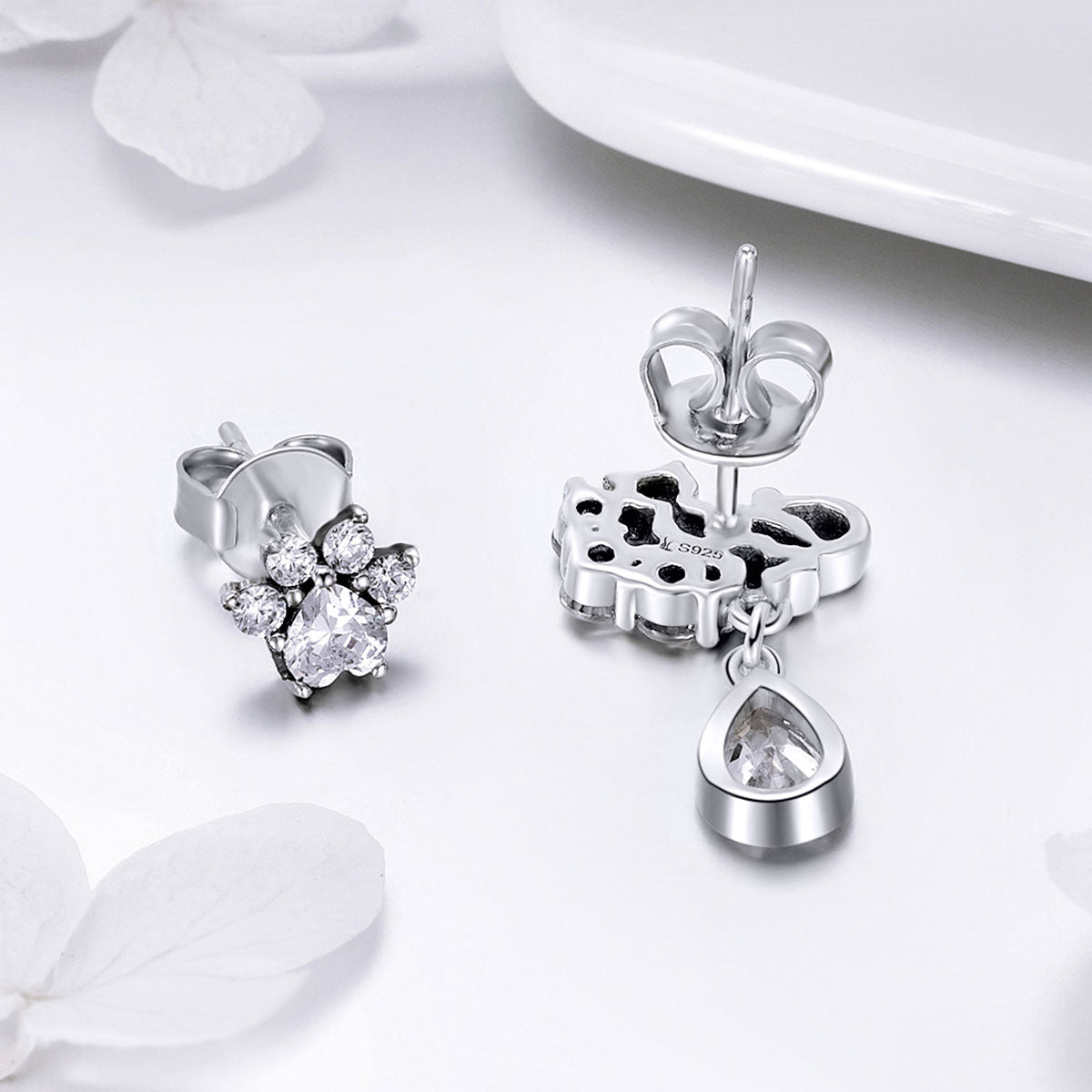 S925 Sterling Silver Earrings with Oxidized Finish and Pavé Setting CZ