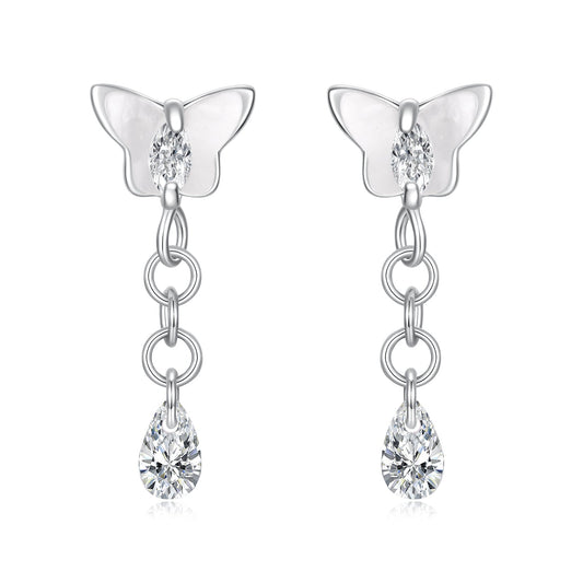 925 Sterling Silver & Brass Earrings with White Gold Plating, 2.0x0.8cm for Women
