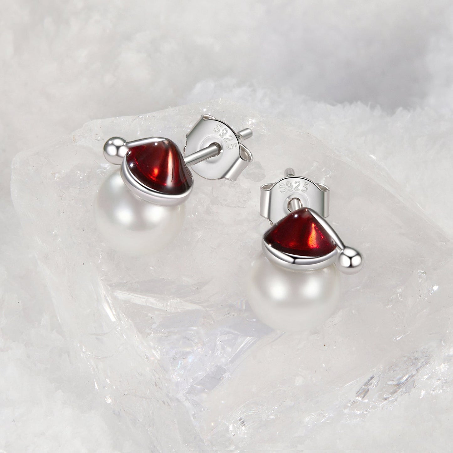 925 Sterling Silver White Gold Plated Enamel Earrings with Shell Pearl for Women