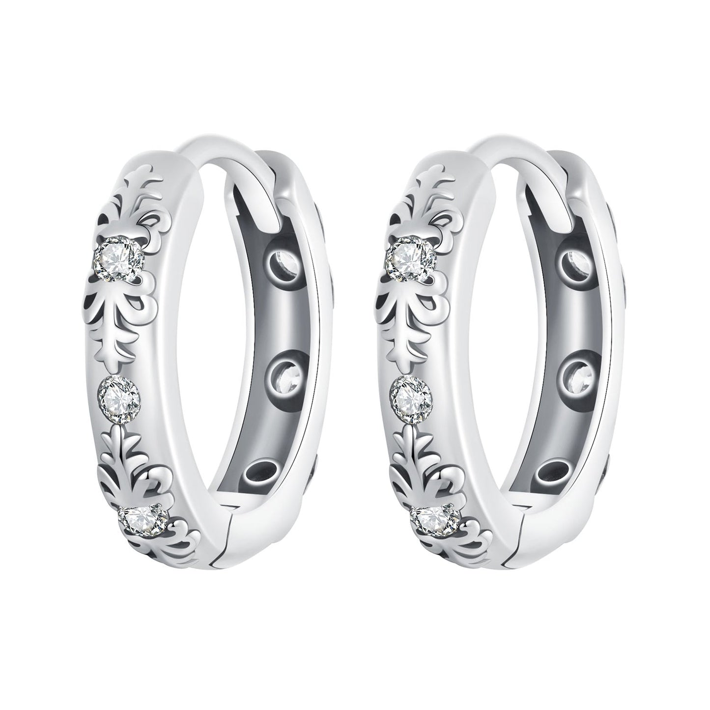 925 Sterling Silver Earrings with Oxidized Finish and Pavé Setting CZ for Women