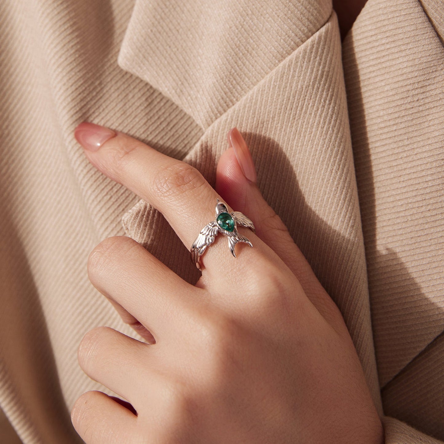 925 Sterling Silver Transparent Glass Ring for Women