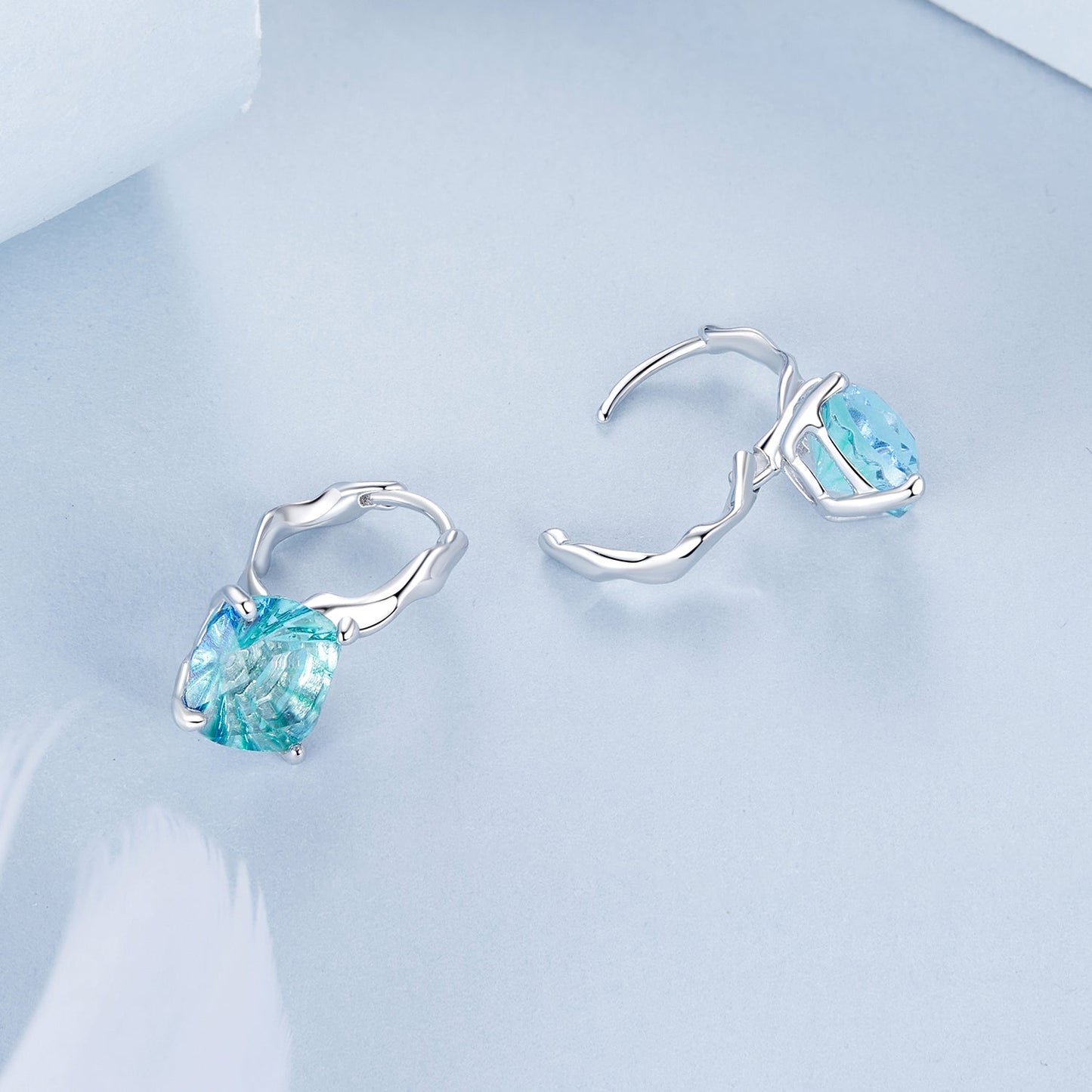925 Sterling Silver Earrings with Transparent Glass and White Gold Plating for Women