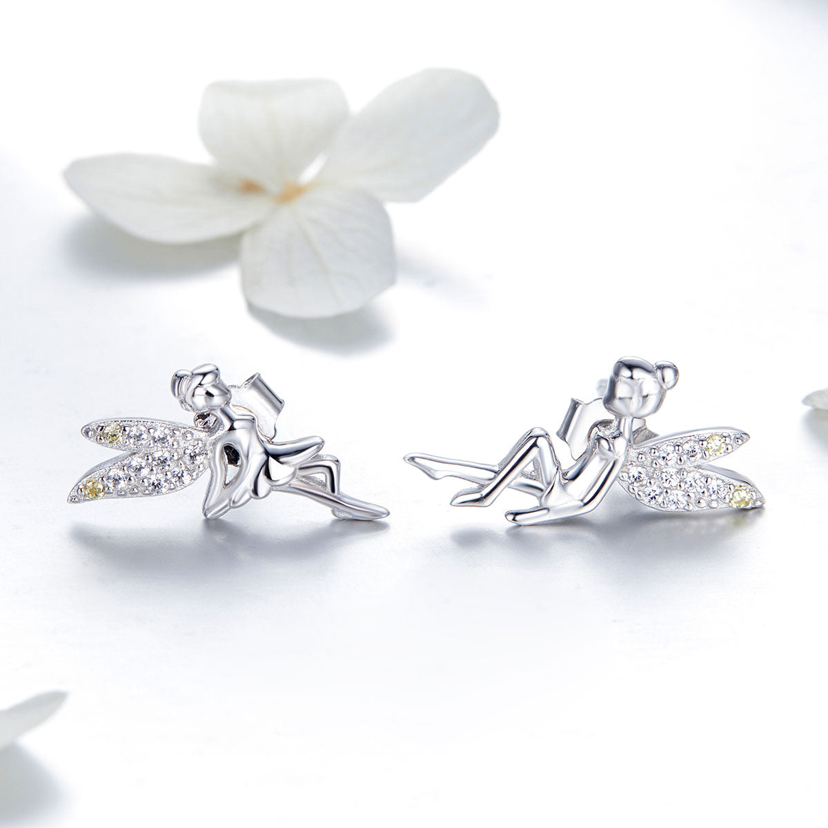 925 Sterling Silver Stud Earrings with CZ, 1.2 x 1.5cm & 1.5 x 0.9cm, Women