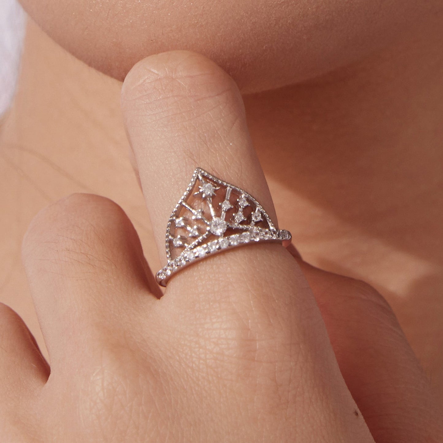925 Sterling Silver White Gold Plated Ring with Pavé Setting CZ Size 6 for Women