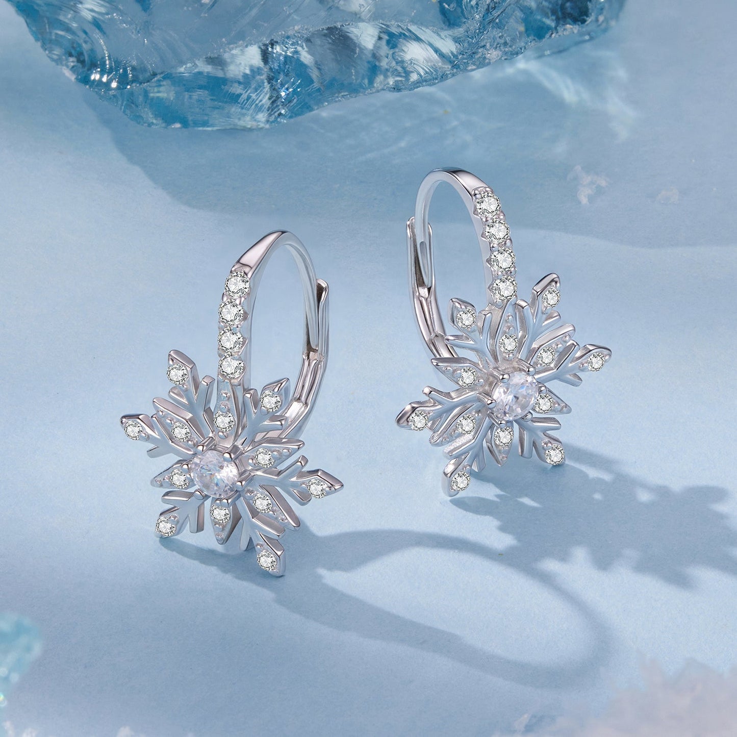 925 Sterling Silver Earrings with Pavé Setting CZ in White Gold for Women