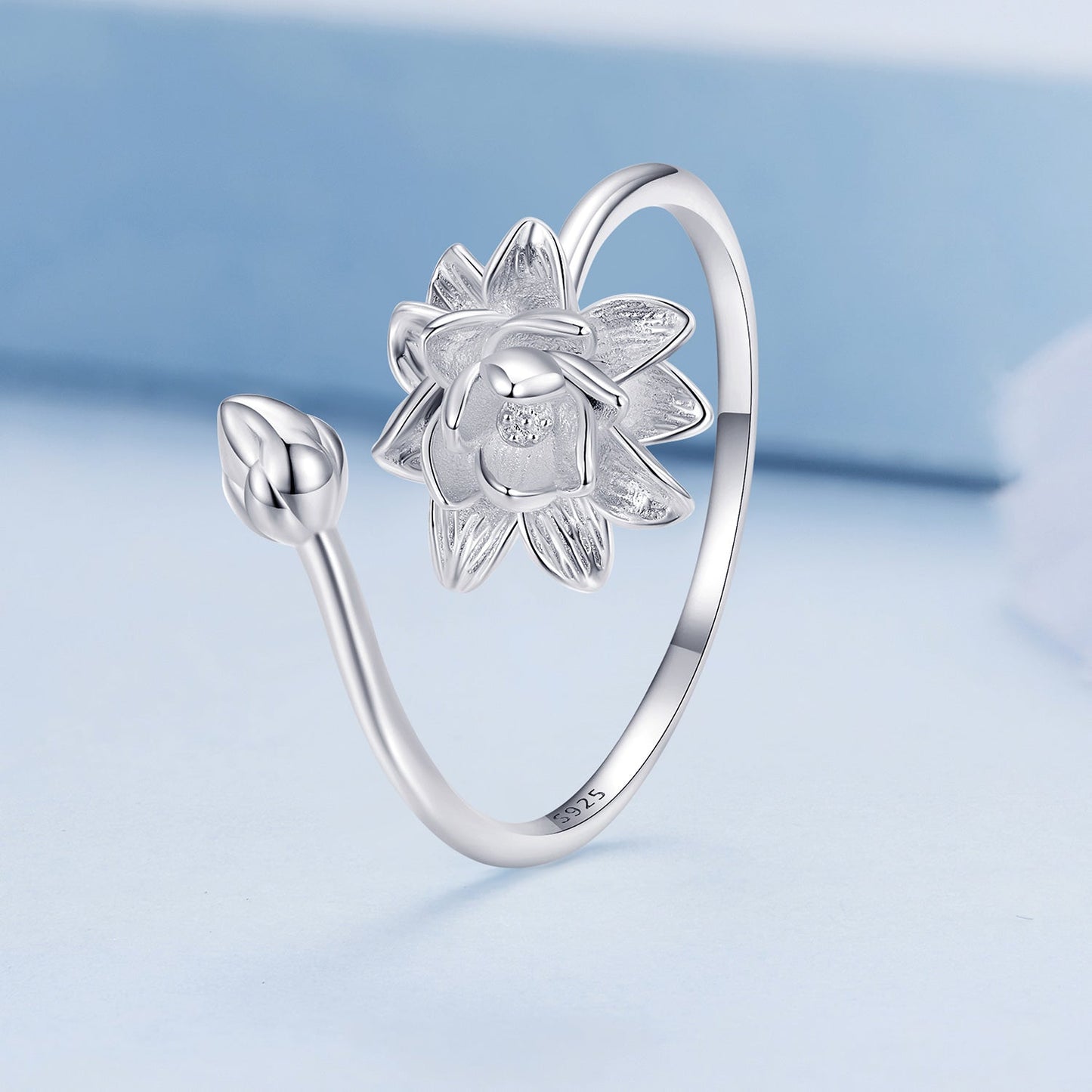 925 Sterling Silver Adjustable Flower Ring for Women
