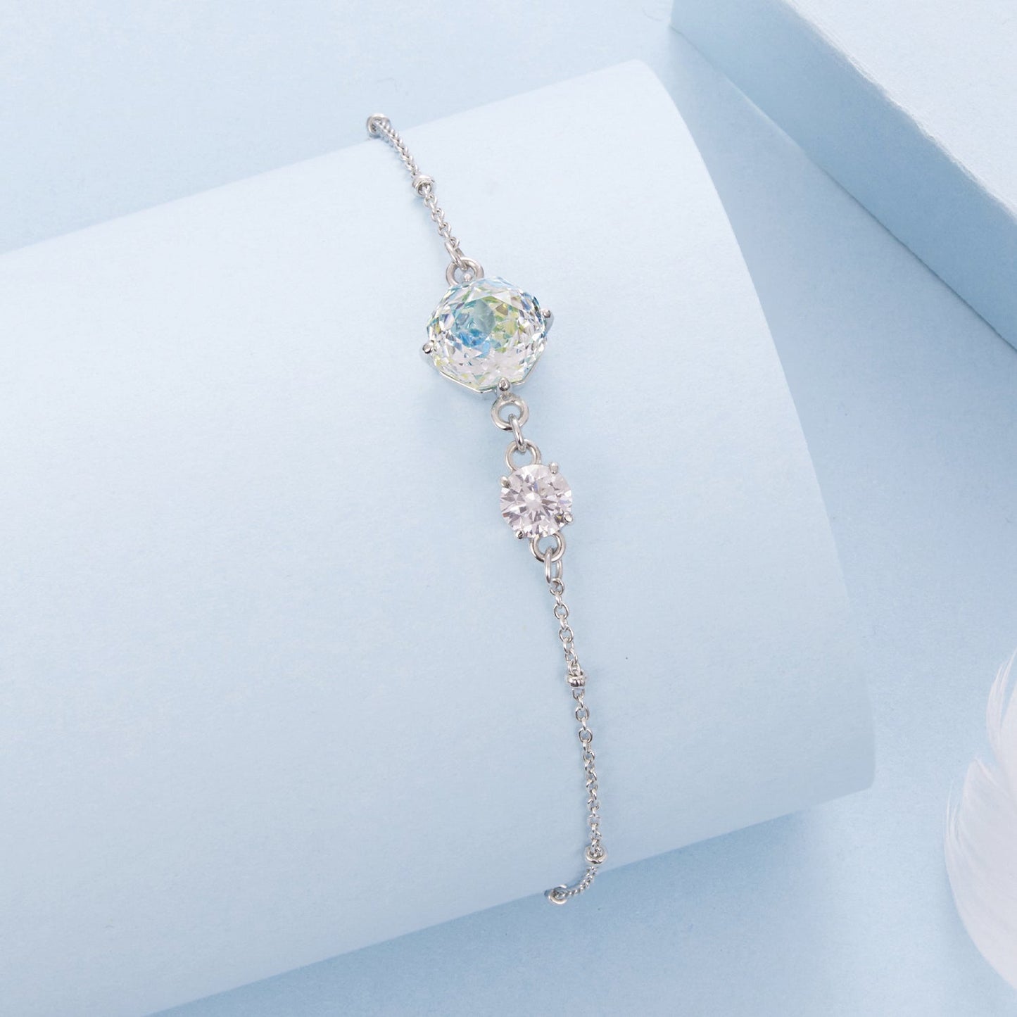 925 Sterling Silver 0.8cm CZ White Gold Plated Bracelet for Women