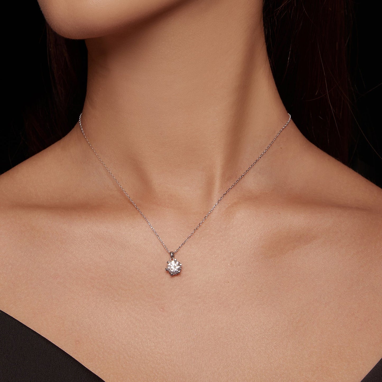 925 Sterling Silver Moissanite Necklace 39cm+5cm Length for Women