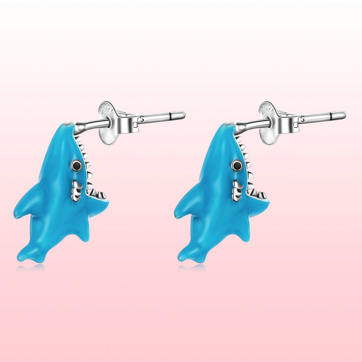 925 Sterling Silver Oxidized Enamel Earrings for Women - 1.3x0.5cm