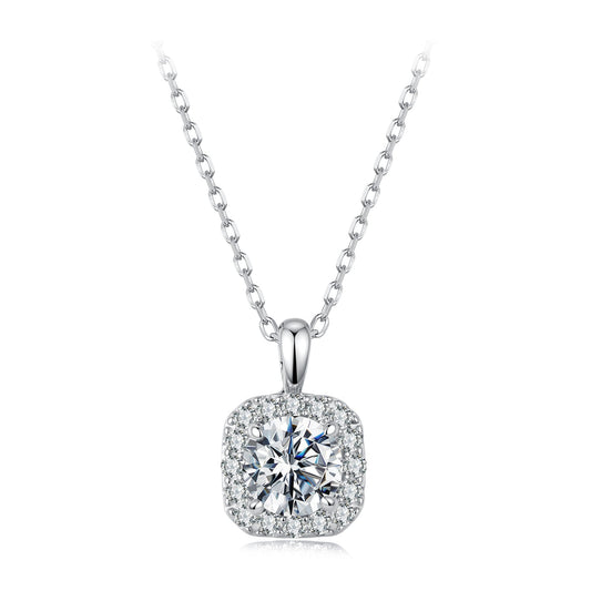 925 Sterling Silver Moissanite 1.4x1.0cm White Gold Plated Necklace 40+5cm for Women