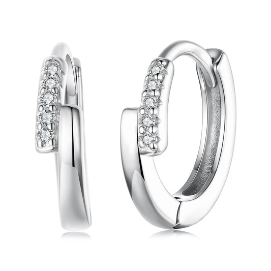 925 Sterling Silver Earrings with Pavé Setting CZ in White Gold for Women