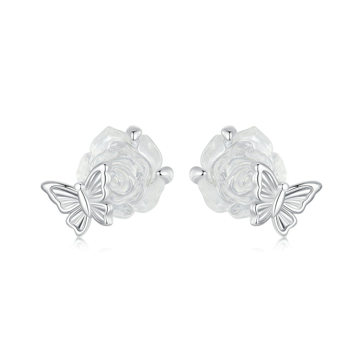 925 Sterling Silver White Gold Plated Resin Earrings 8x10mm for Women