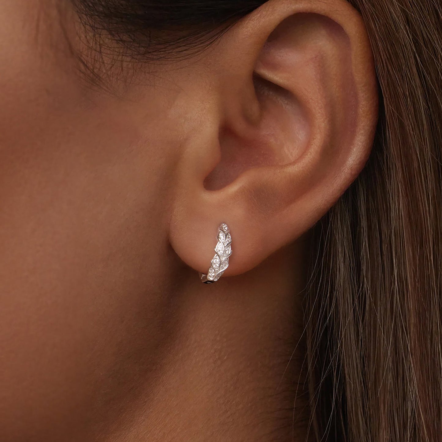 925 Sterling Silver Earrings with Pavé Setting CZ and White Gold Plating for Women
