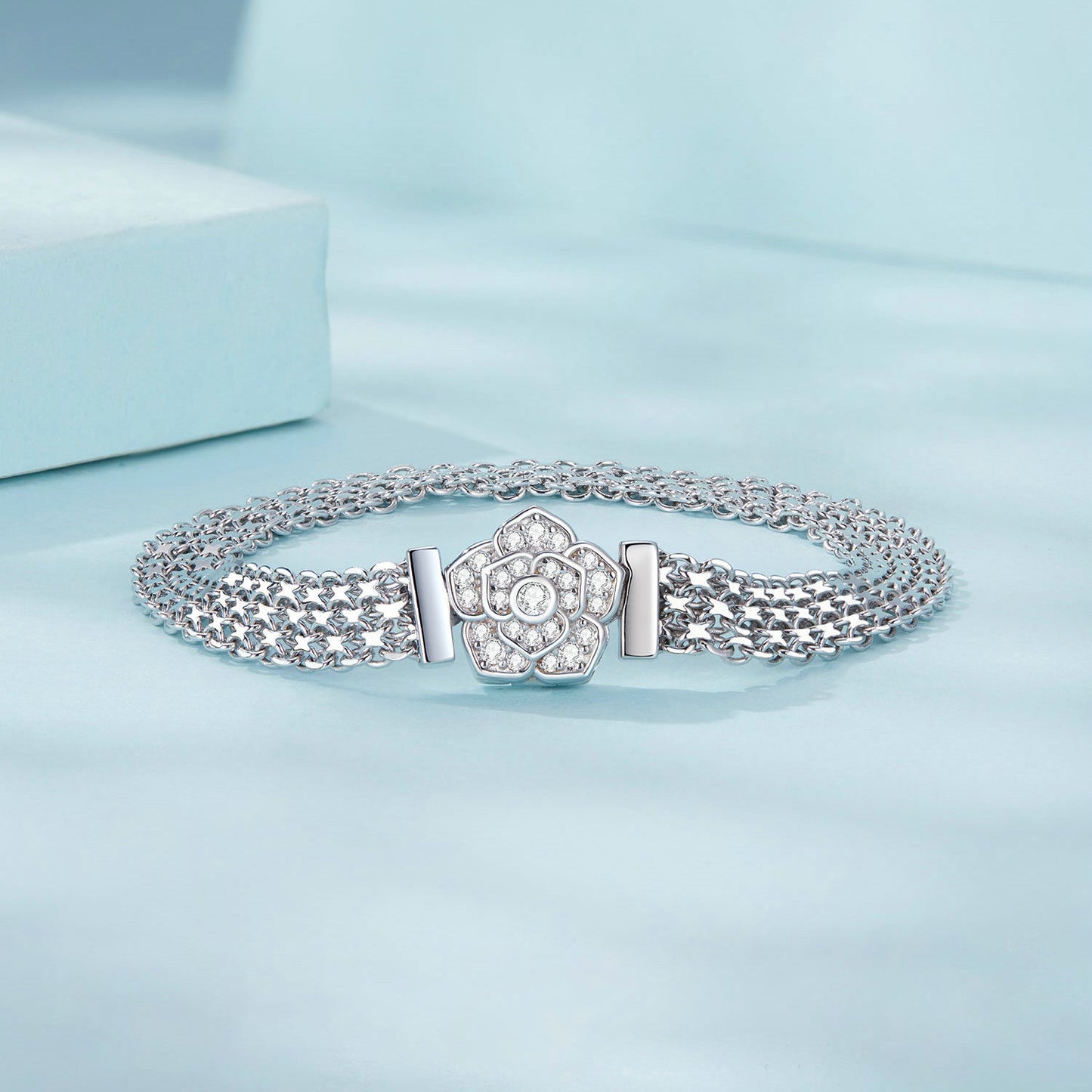 925 Sterling Silver and Platinum Plated 17.0 cm Pavé Setting CZ Bracelet for Women