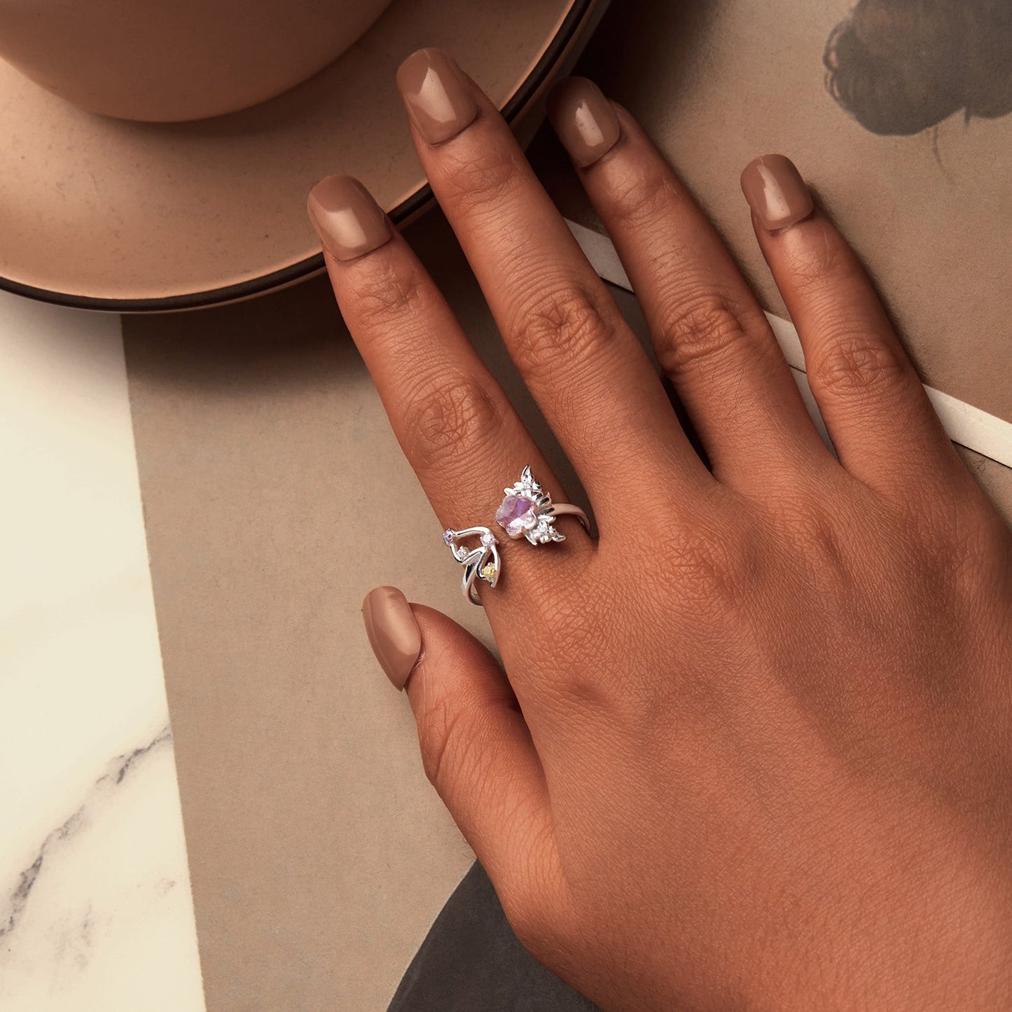 925 Sterling Silver Ring with Pavé Setting CZ, White Gold Plated, 1.7mm Width, for Women