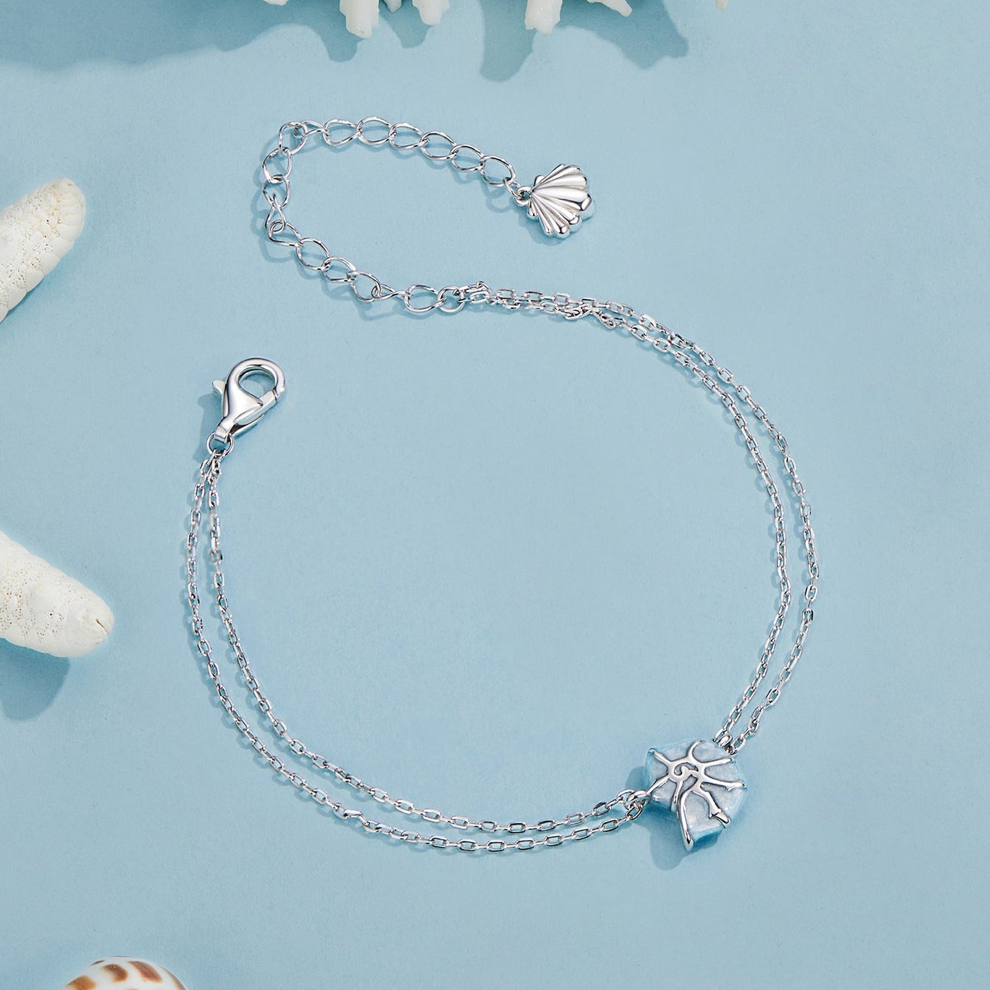 925 Sterling Silver White Gold Plated Bracelet with Enamel Process