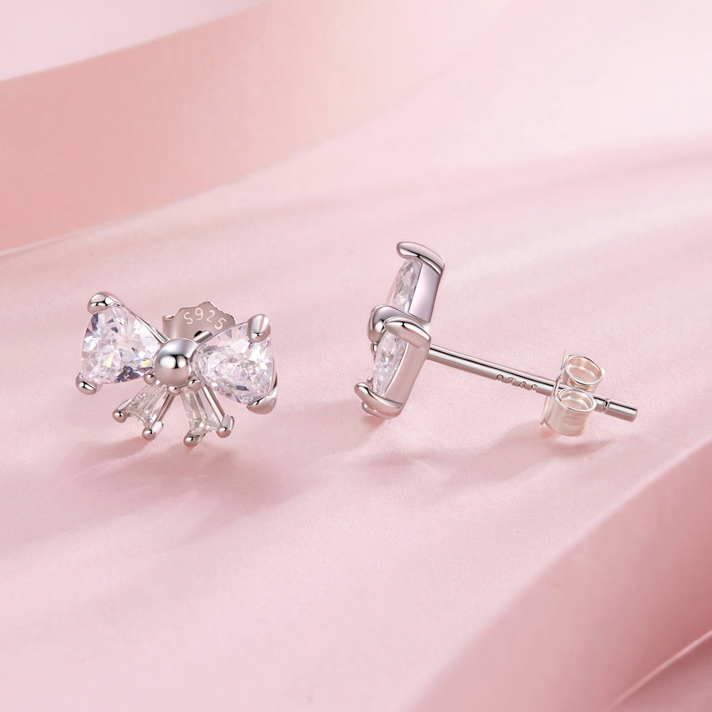 925 Sterling Silver White Gold Plated CZ Earrings for Women - 0.7x1.0cm
