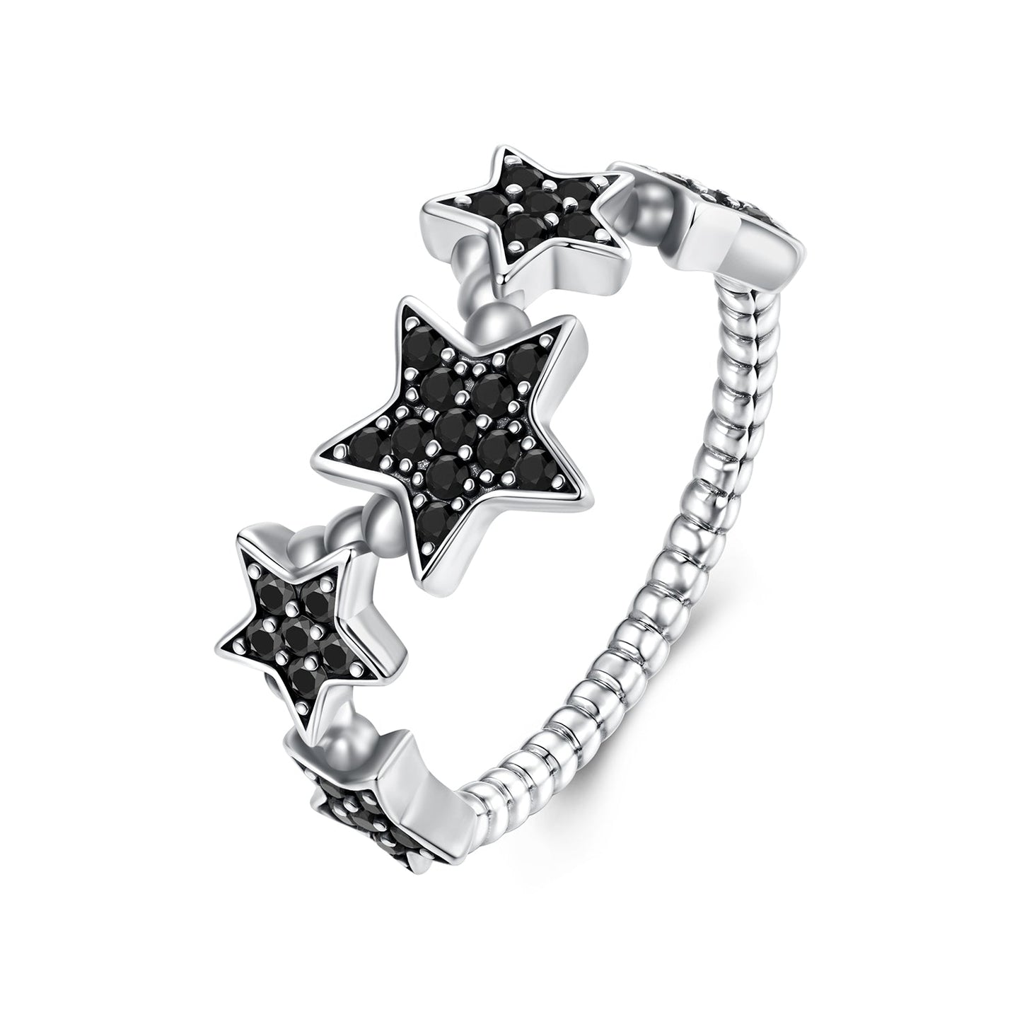 925 Sterling Silver Oxidized Rings with Pavé Setting CZ, Size 6.0 for Women