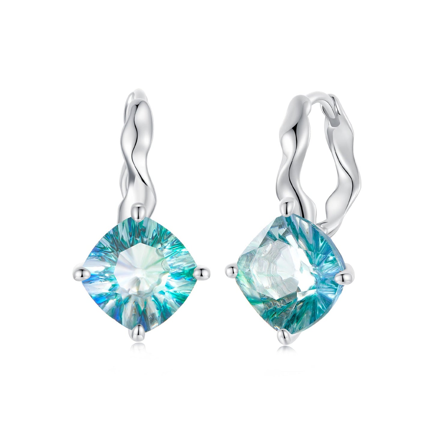 925 Sterling Silver Earrings with Transparent Glass and White Gold Plating for Women