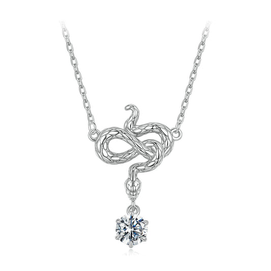 925 Sterling Silver Moissanite 0.50 Carat Necklace with CZ Pavé Setting in White Gold, 40+5cm for Women