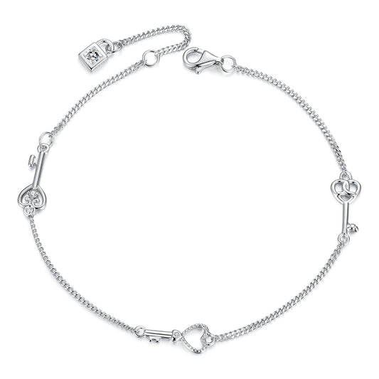925 Sterling Silver White Gold Plated 21cm Pavé CZ Bracelet for Women