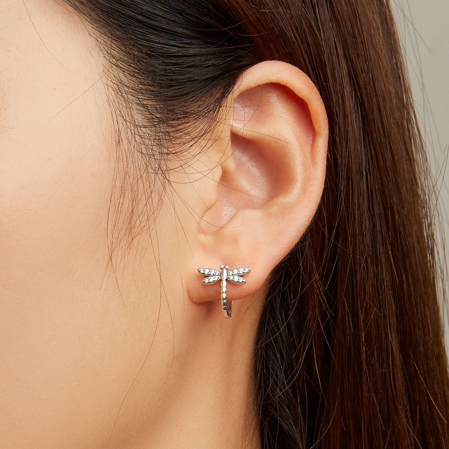925 Sterling Silver Earrings with Pavé Setting CZ, Oxidized Finish, 1.3cm for Women