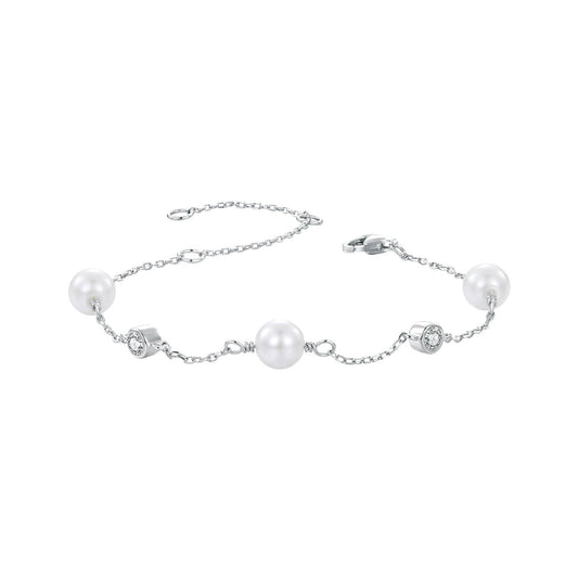 925 Sterling Silver 3mm Moissanite & Shell Pearl Bracelet for Women