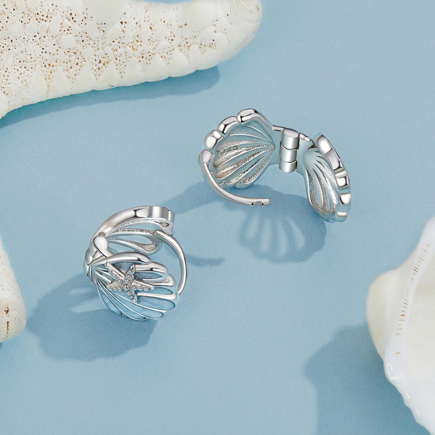 925 Sterling Silver White Gold Plated Enamel Earrings for Women 11x11mm