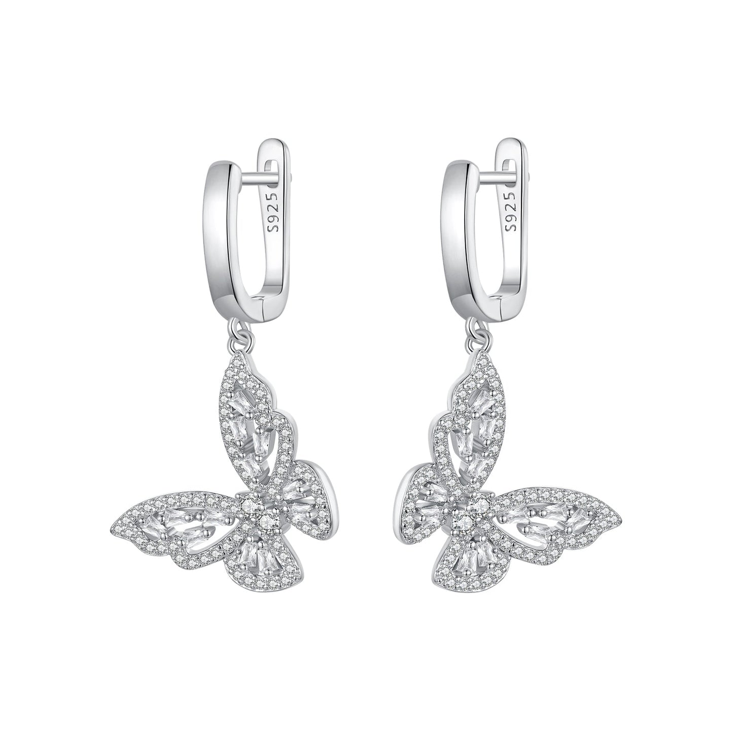 925 Sterling Silver Earrings with Pavé Setting CZ, 37x19mm for Women