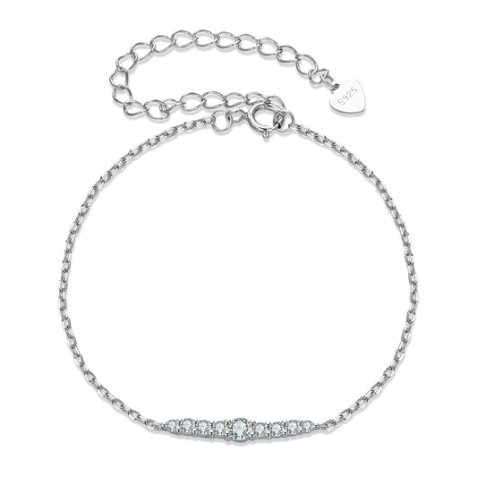 925 Sterling Silver Moissanite Bracelet for Women, Plated White Gold, 15+6cm