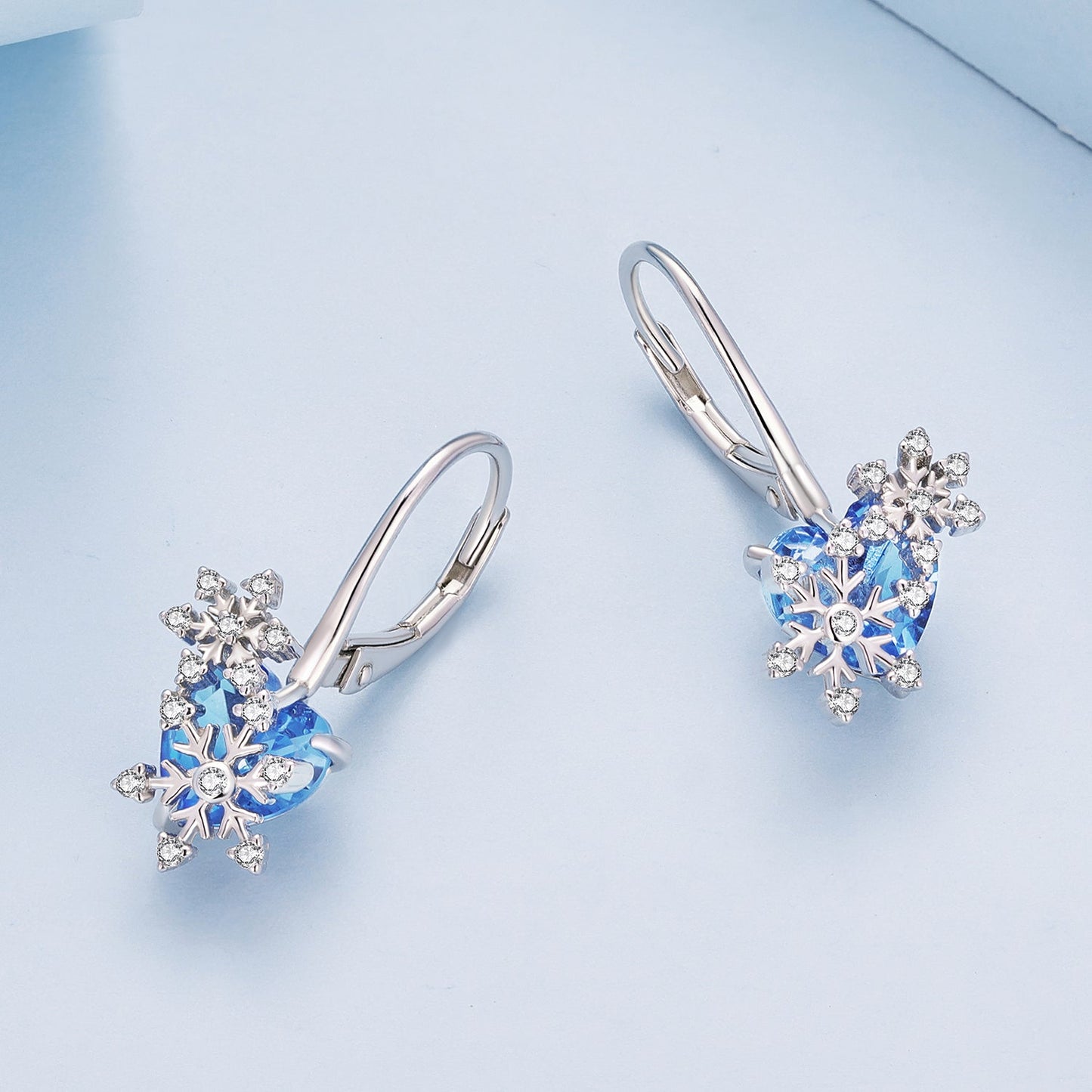 925 Sterling Silver Earrings with Transparent Glass and CZ, 23*12mm for Women