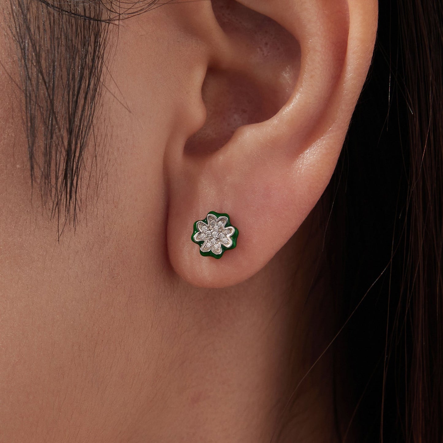 925 Sterling Silver Earrings with Pavé Set CZ & White Gold Plating, 0.75cm for Women