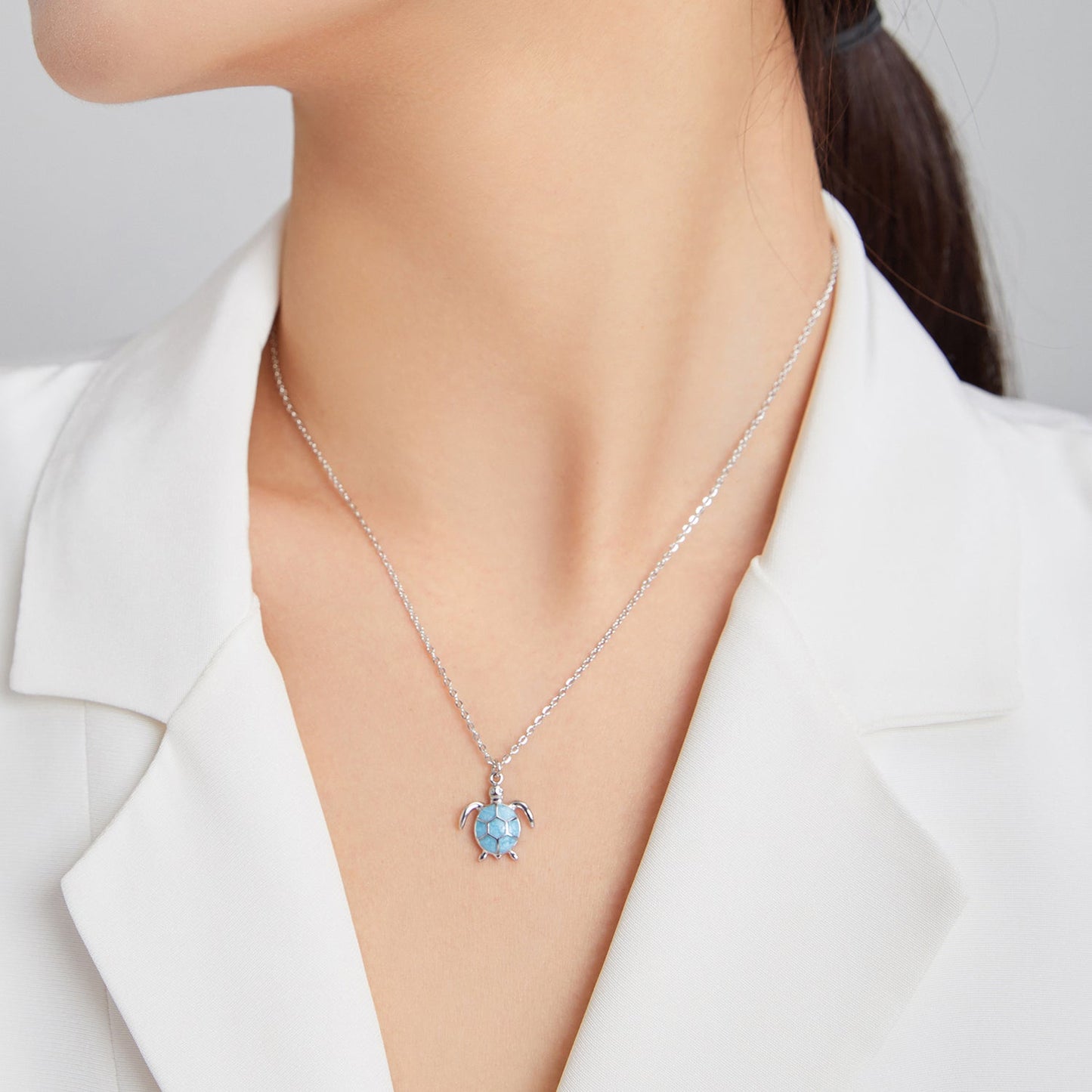 925 Sterling Silver Adjustable Necklace with Pavé CZ and Enamel, 44cm