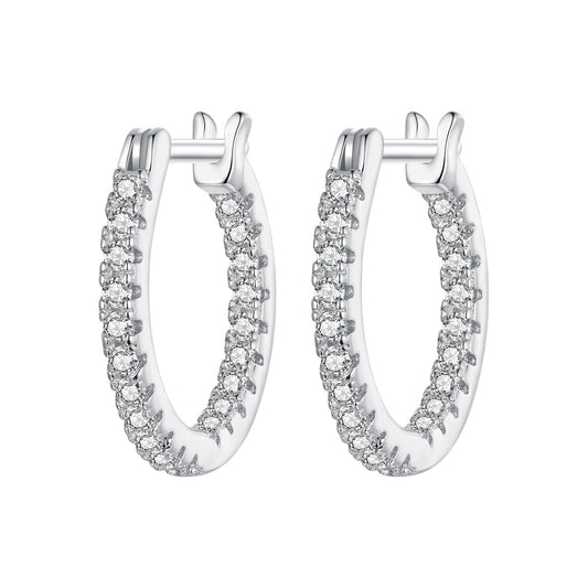 925 Sterling Silver Earrings with Pave Setting CZ in White Gold for Women