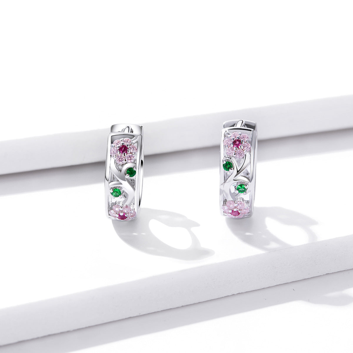 925 Sterling Silver Earrings with Pavé Setting CZ, 1.2*0.5cm, for Women