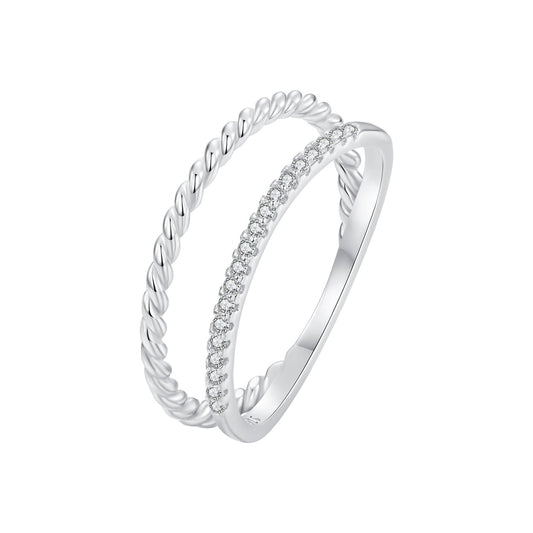 925 Sterling Silver Ring 6.0 Size with Pavé Setting CZ
