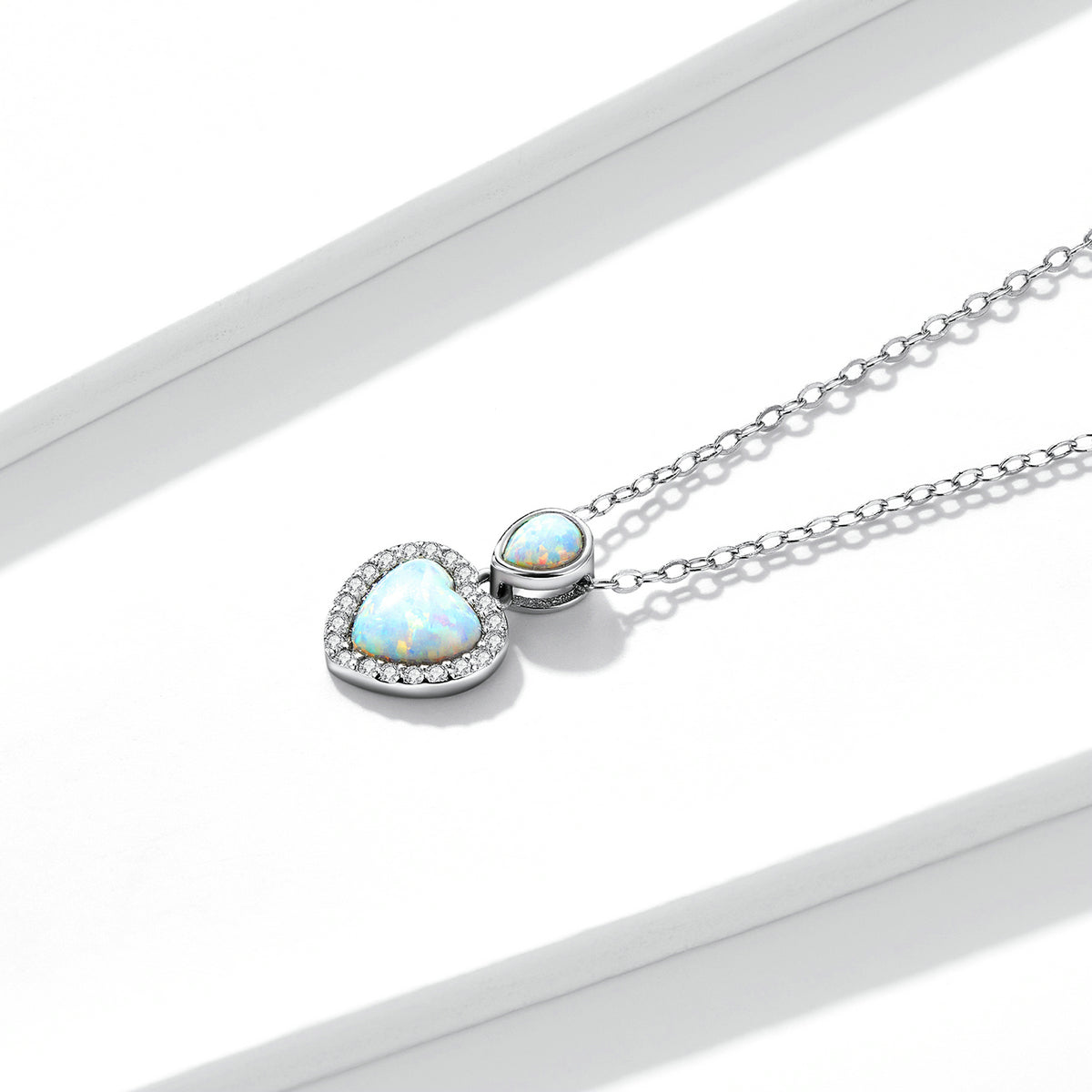 925 Sterling Silver Genuine Translucent Opal Necklace with CZ for Women