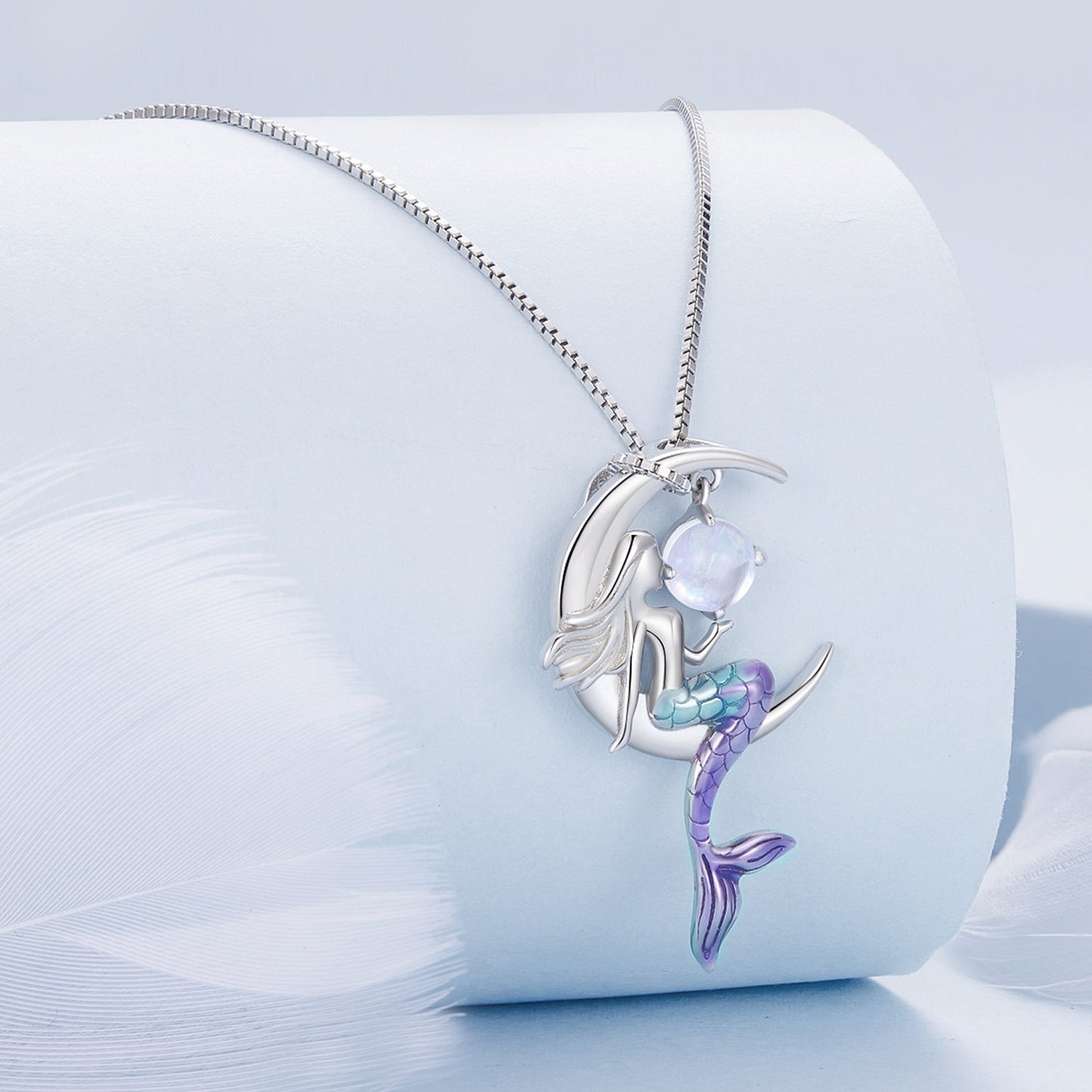 925 Sterling Silver 29x18mm Moonstone Pendant Necklace with Enamel Process