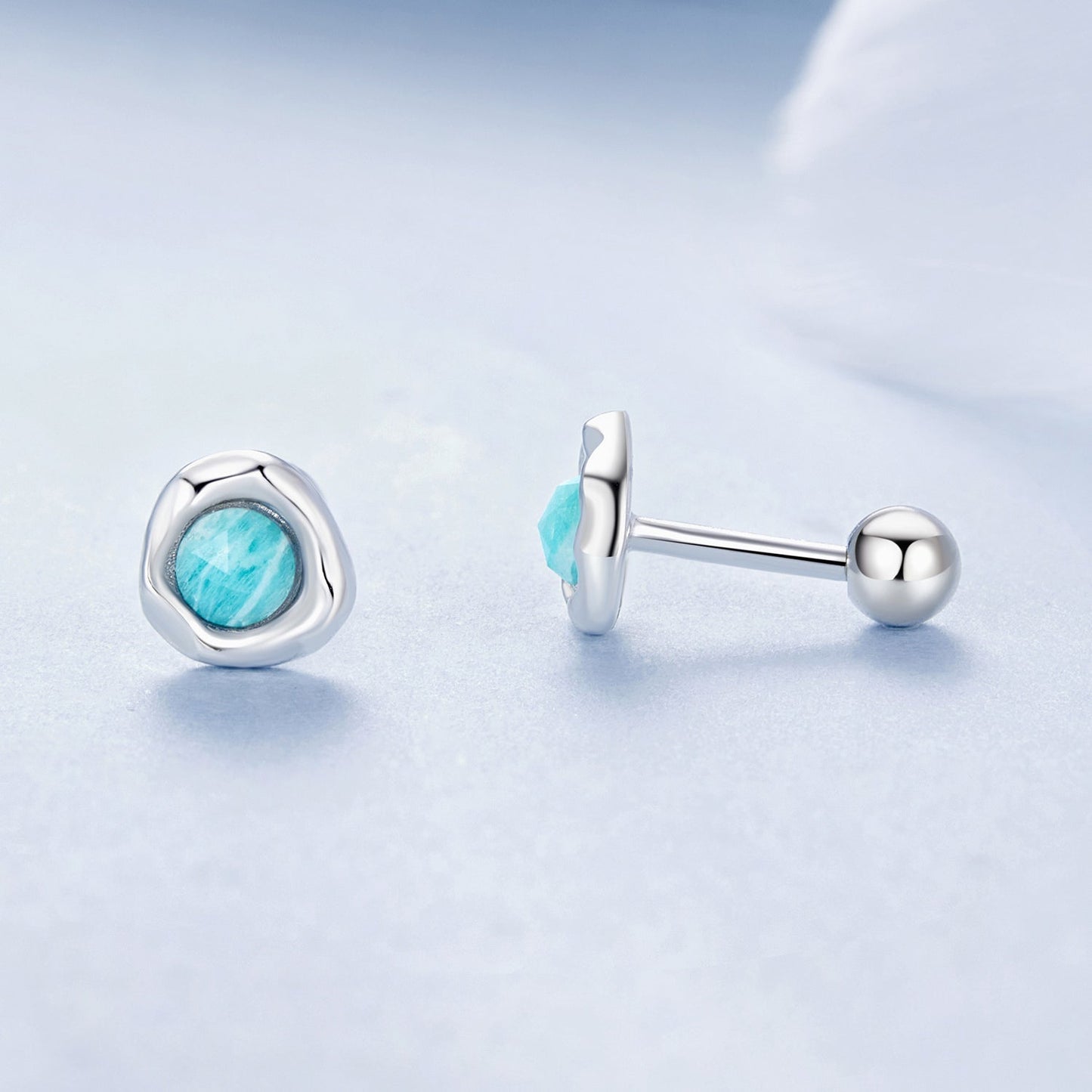 925 Sterling Silver Amazonite Earrings 0.55cm Plated White Gold for Women