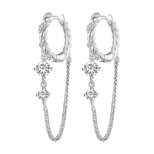 925 Sterling Silver Earrings with Pavé Setting CZ, 34*6mm for Women