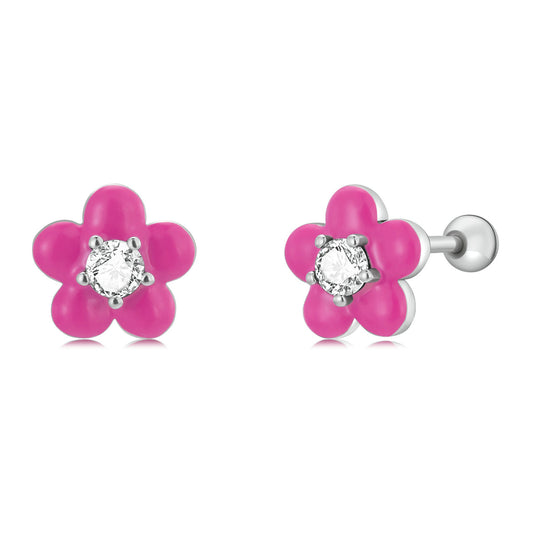 S925 Sterling Silver CZ Pavé Enamel Oxidized Earrings