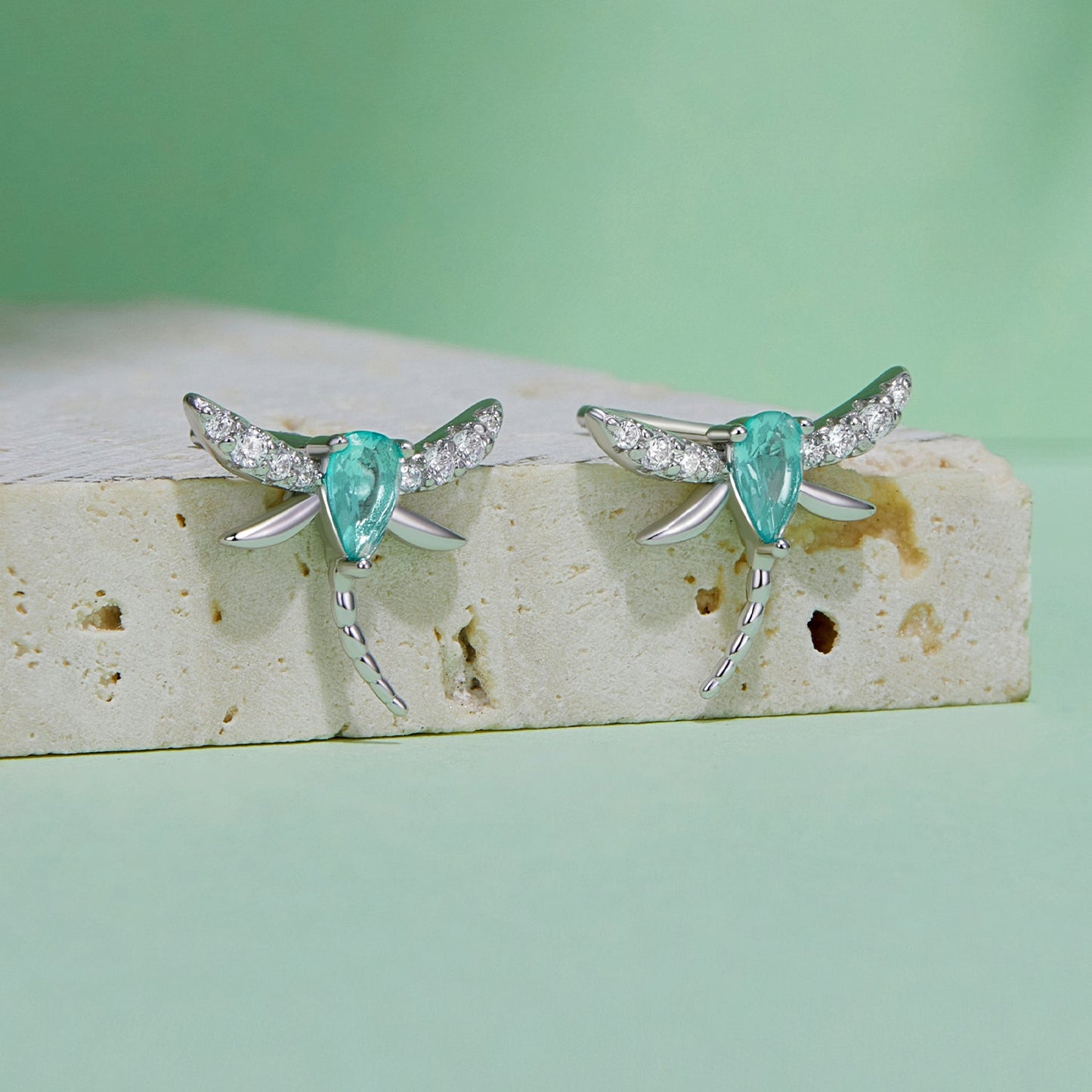 925 Sterling Silver Earrings with CZ and Glass, 12x14mm, for Women