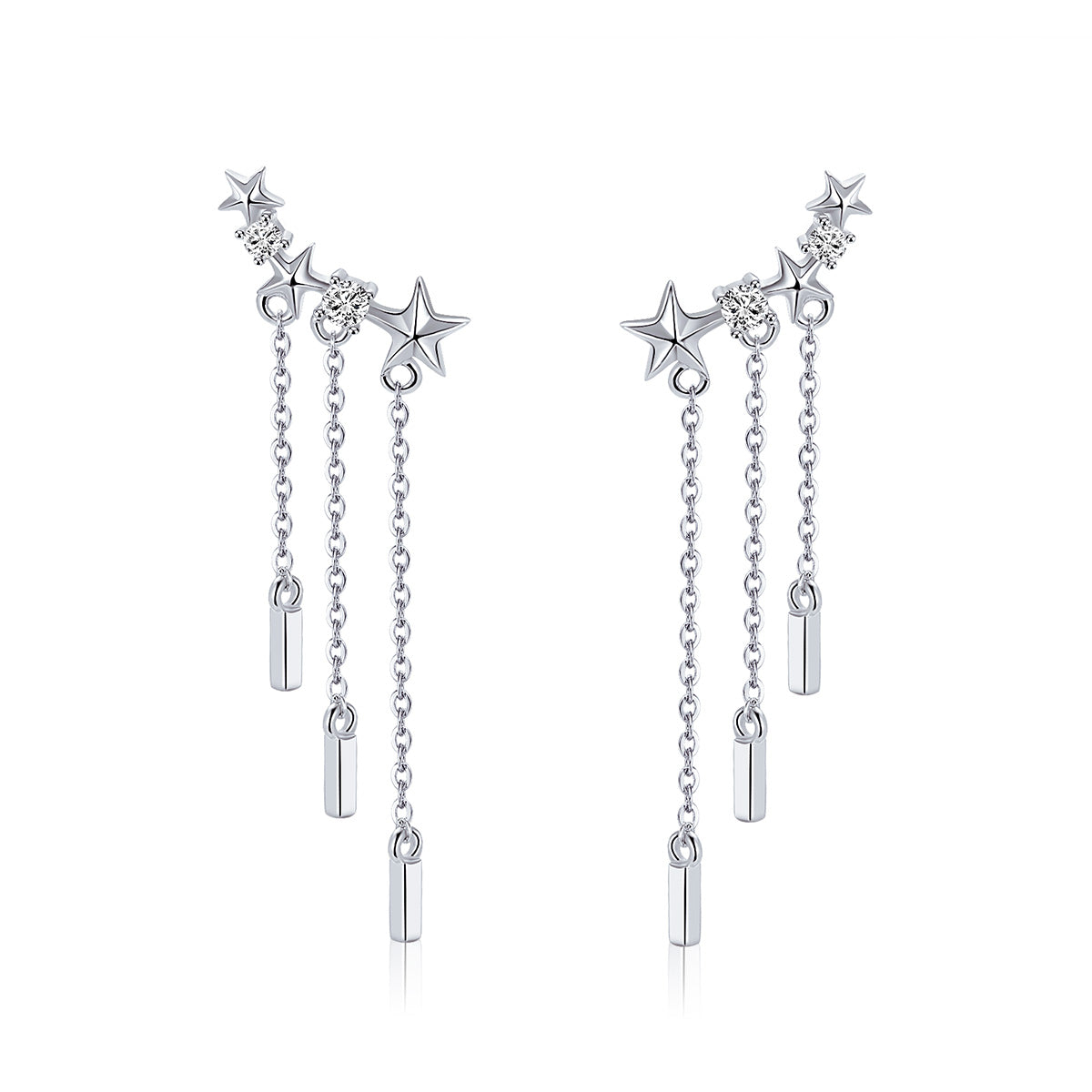 925 Sterling Silver Plated Platinum Pavé Setting CZ Earrings 3.4*0.7cm for Women