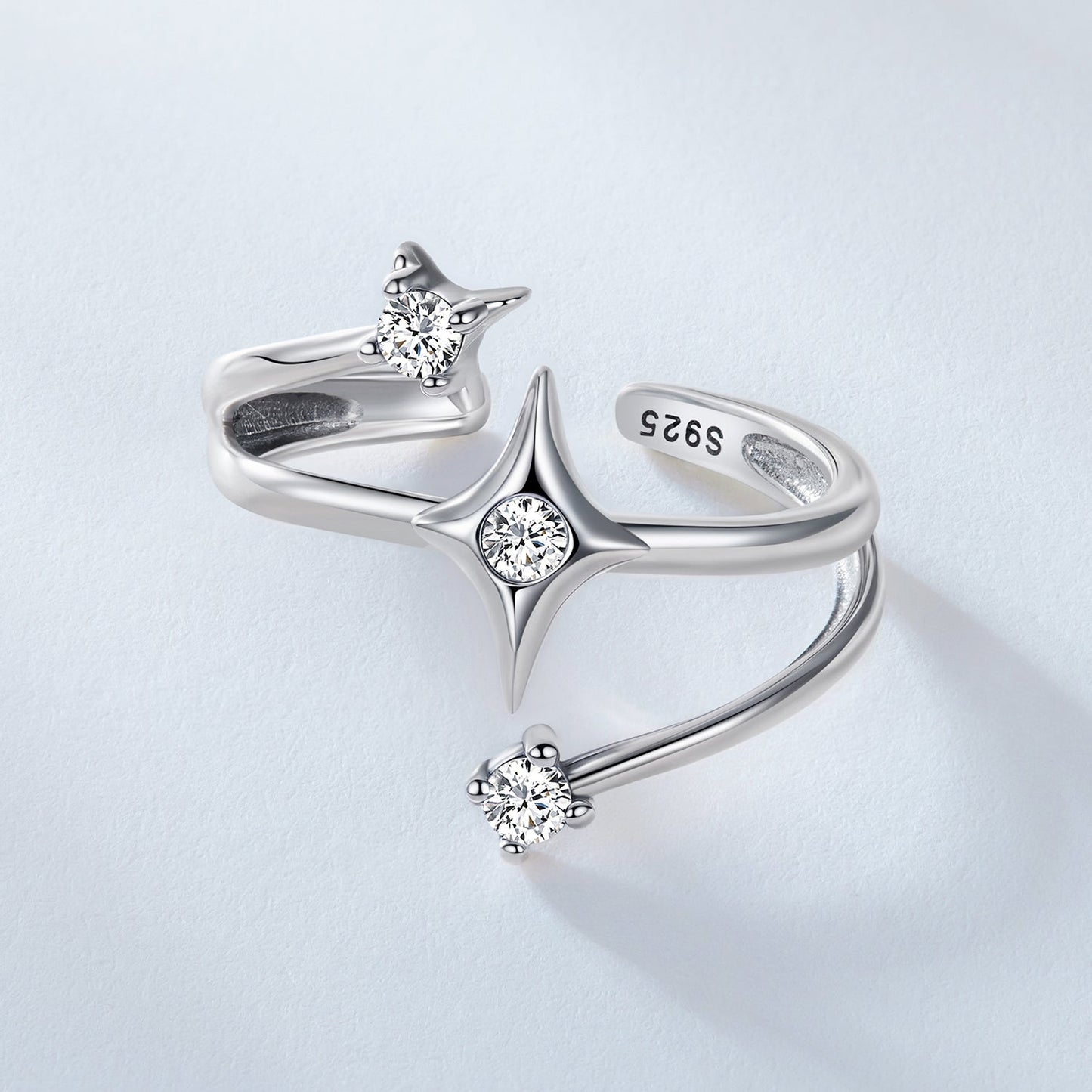 925 Sterling Silver Oxidized CZ Ring with Pavé Setting for Women